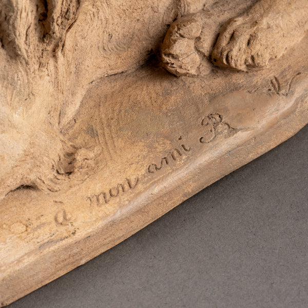 Ytiga NUMATA (1873-1954) Lion couché - Exceptionnelle Terre cuite originale datée 1906