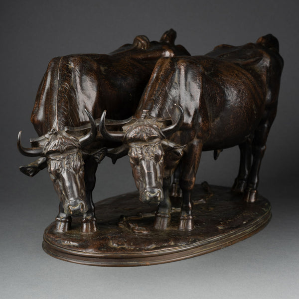 Alfred JACQUEMART (1824-1896) 'Attelage de boeufs' Bronze XIXème, fonte F. Barbedienne