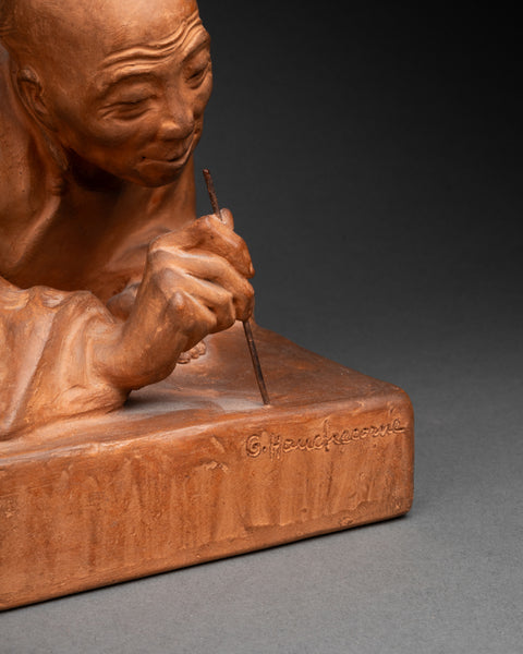 Gaston HAUCHECORNE (1880-1945) 'Asian calligrahiant character', Terracotta, Art Deco period.