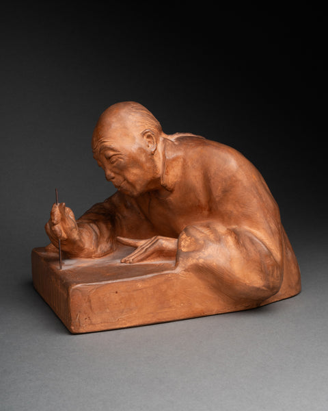 Gaston HAUCHECORNE (1880-1945) 'Asian calligrahiant character', Terracotta, Art Deco period.