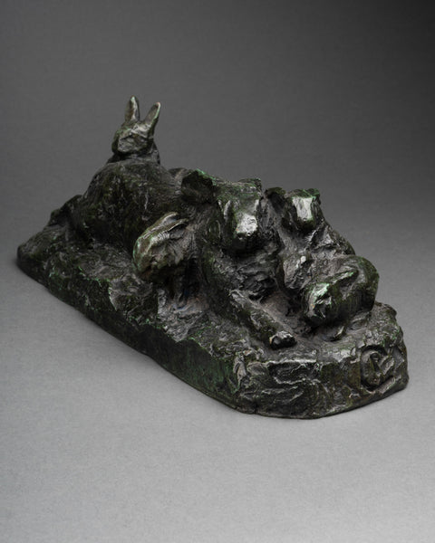 Pierre Robert CHRISTOPHE (1880-1971) 'Family of rabbits', patinated bronze. Art Deco period?