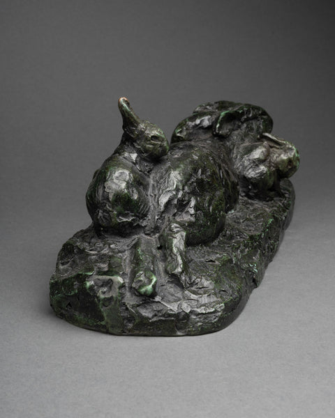 Pierre Robert CHRISTOPHE (1880-1971) 'Family of rabbits', patinated bronze. Art Deco period?