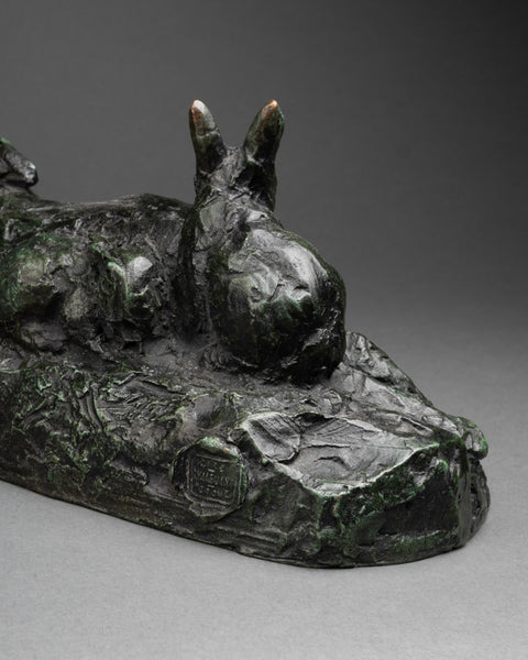 Pierre Robert CHRISTOPHE (1880-1971) 'Family of rabbits', patinated bronze. Art Deco period?