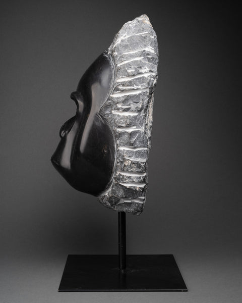 Michel GARINO (1962-, France) Tête de gorille, Taille directe sur marbre noir (Vallée de la Roja)