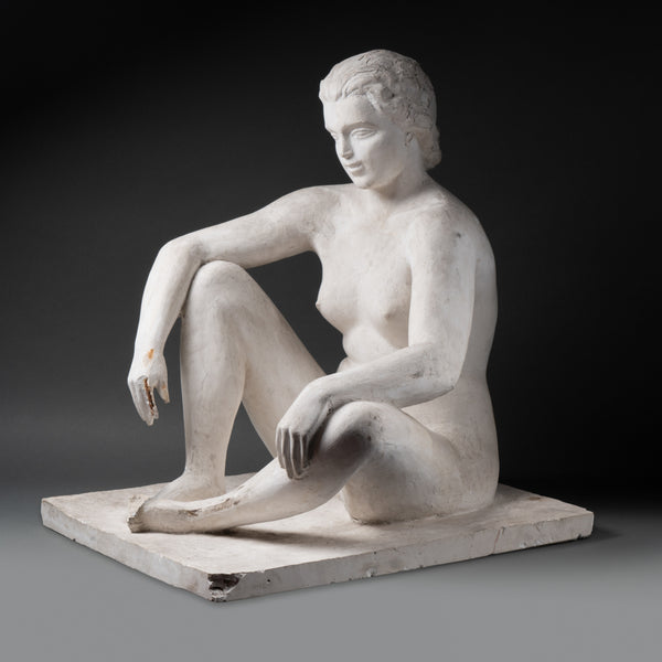 Seated woman resting - Large unsigned Art Deco studio plaster