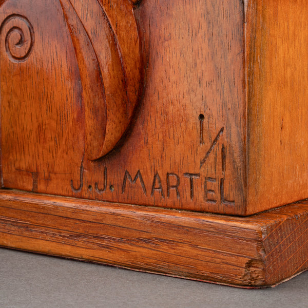 Joël et Jan MARTEL - Canard javanais - Exceptionnelle taille directe sur bois, 1917.