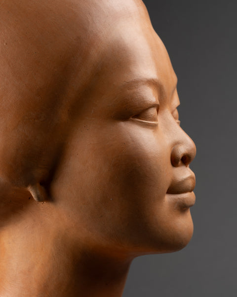 Hugues BACQUET - Bust of a woman Southeast Asia in patinated terracotta earth color