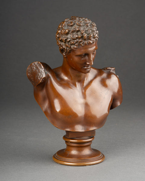 Hermann GLADENBECK (1827-1918) 'Buste d'Hermès de Praxitèle' Bronze patiné fin XIXème