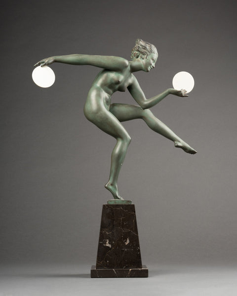 Marcel BOURAINE (1886-1948) alias 'Derenne' Danseuse aux cymballes. Grand Régule Art Déco
