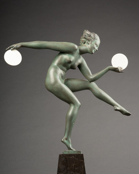 Marcel BOURAINE (1886-1948) alias 'Derenne' Danseuse aux cymballes. Grand Régule Art Déco