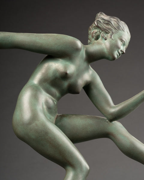 Marcel BOURAINE (1886-1948) alias 'Derenne' Danseuse aux cymballes. Grand Régule Art Déco