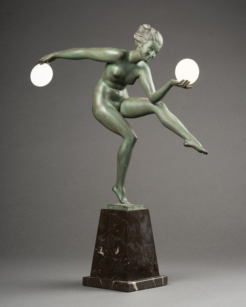Marcel BOURAINE (1886-1948) alias 'Derenne' Danseuse aux cymballes. Grand Régule Art Déco