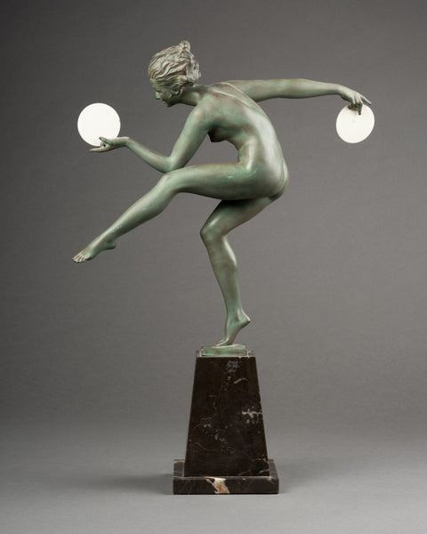 Marcel BOURAINE (1886-1948) alias 'Derenne' Danseuse aux cymballes. Grand Régule Art Déco