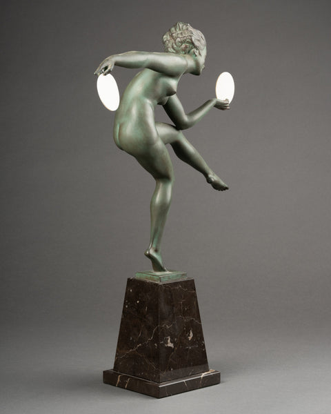 Marcel BOURAINE (1886-1948) alias 'Derenne' Danseuse aux cymballes. Grand Régule Art Déco