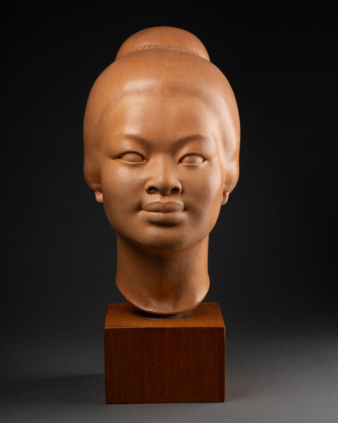 Hugues BACQUET - Bust of a woman Southeast Asia in patinated terracotta earth color