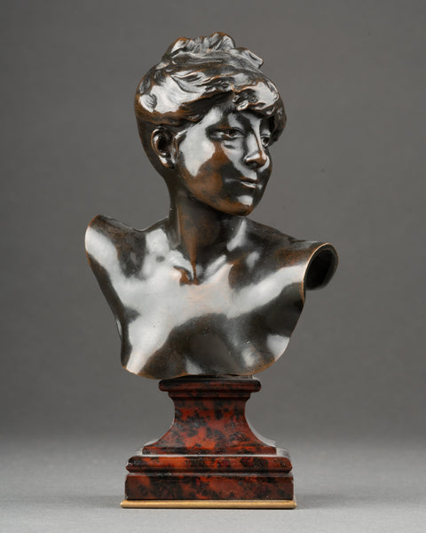 Alexandre FAlGUIERE (1831-1900) 'Buste de Diane chasseresse' Bronze patiné, début du XXème