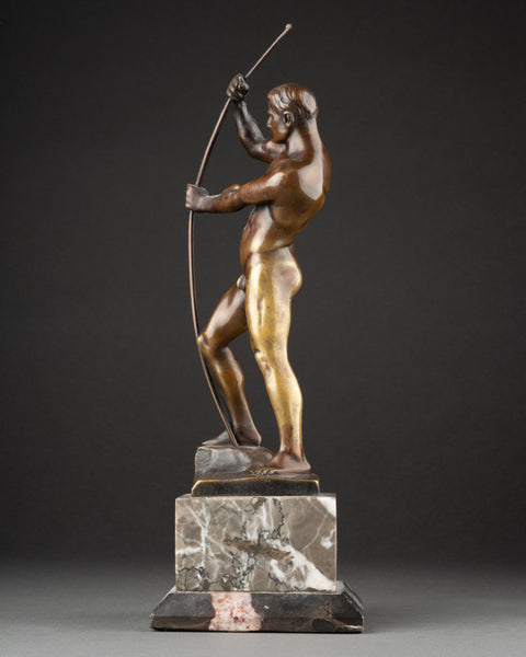 Otto H RIESE (XXème, Allemagne) 'Athlète nu bandant son arc' Bronze patiné Art Déco