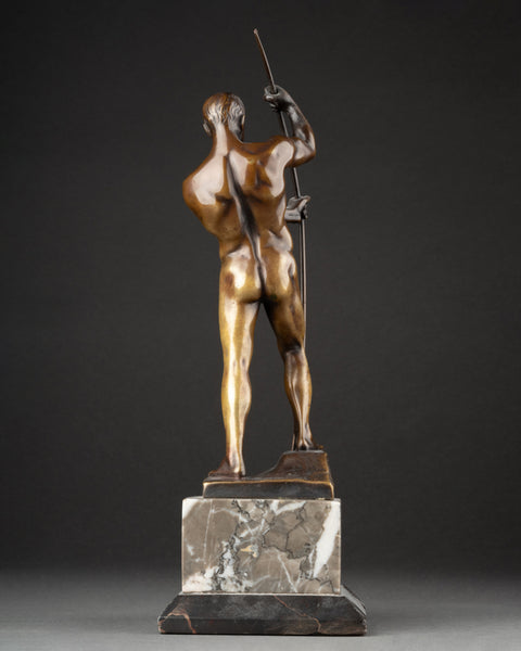 Otto H RIESE (XXème, Allemagne) 'Athlète nu bandant son arc' Bronze patiné Art Déco