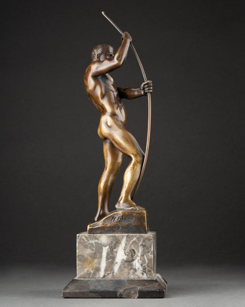 Otto H RIESE (XXème, Allemagne) 'Athlète nu bandant son arc' Bronze patiné Art Déco