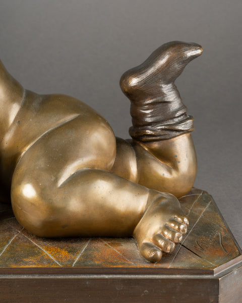 Emmanuel VILLANIS (1858-1914) Enfant jouant avec un bateau. Grand et rare bronze. Vers 1900