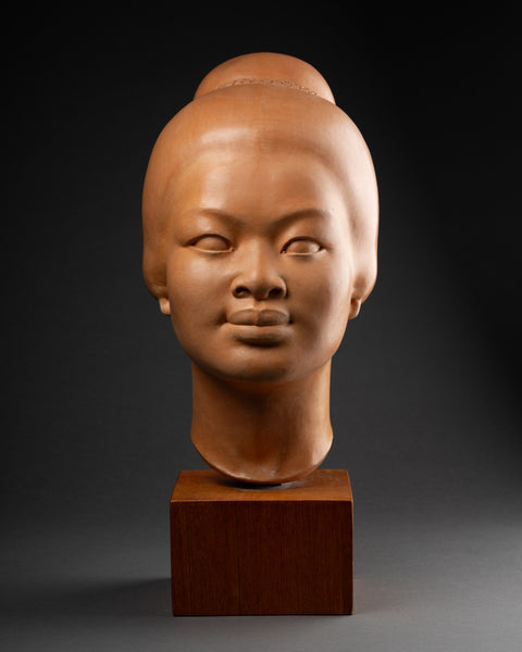 Hugues BACQUET - Bust of a woman Southeast Asia in patinated terracotta earth color