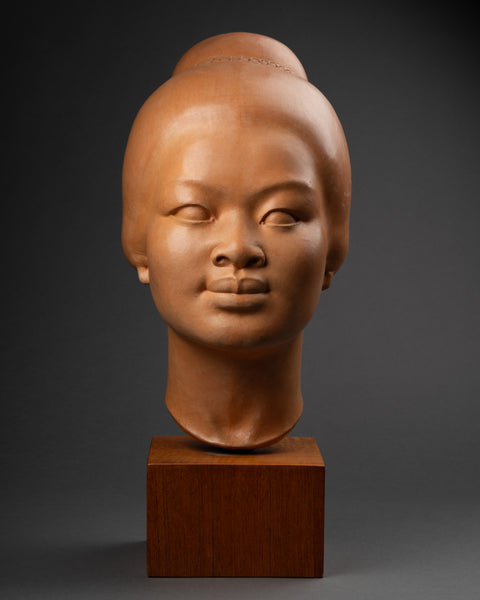 Hugues BACQUET - Bust of a woman Southeast Asia in patinated terracotta earth color