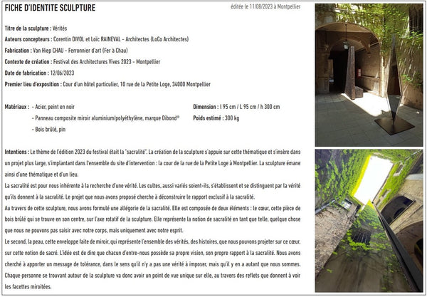Corentin DIVOL et Loîc RAINEVAL - "VERITES" (2023) - Oeuvre monumentale, Acier, Bois Noirci, panneaux composite miroir aluminium polyéthylène