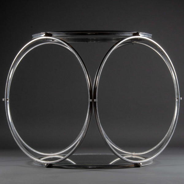 Paire de guéridons modernistes en aluminium et verre miroir, années 1980.