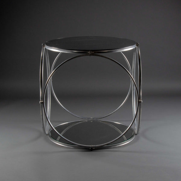 Paire de guéridons modernistes en aluminium et verre miroir, années 1980.