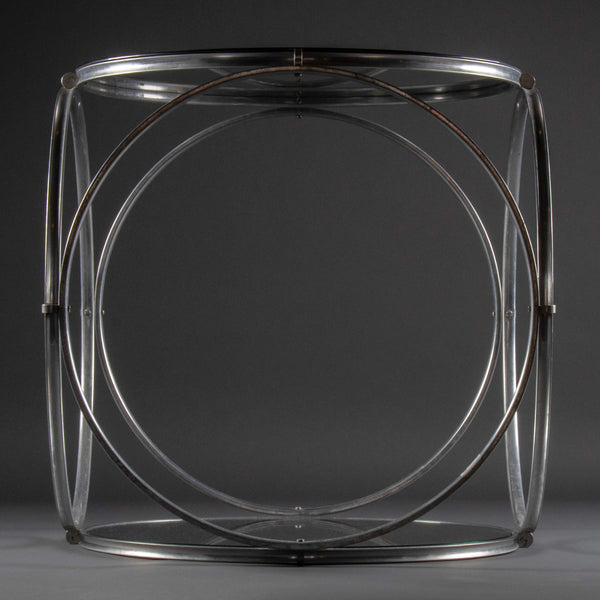 Paire de guéridons modernistes en aluminium et verre miroir, années 1980.