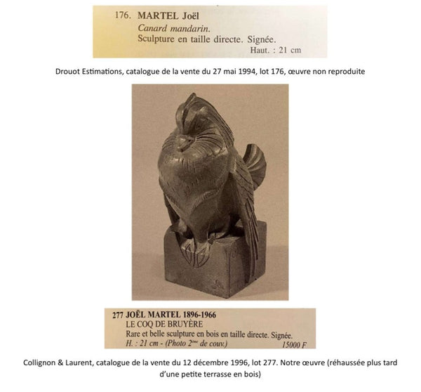 Joël et Jan MARTEL - Canard javanais - Exceptionnelle taille directe sur bois, 1917.