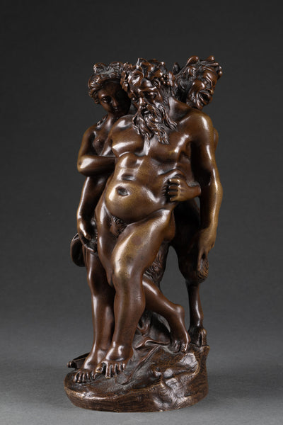 Bacchus ivre, Silène et Bacchante - Bronze patiné XIXème