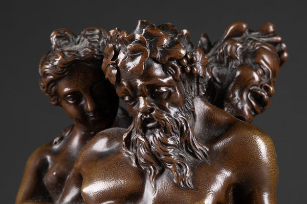 Bacchus ivre, Silène et Bacchante - Bronze patiné XIXème