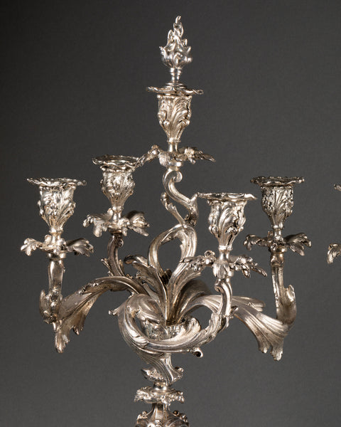 Paire de chandeliers en bronze argentés - estampillés 'ANVERS' - Fin du XIXème.