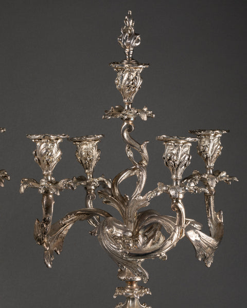 Paire de chandeliers en bronze argentés - estampillés 'ANVERS' - Fin du XIXème.