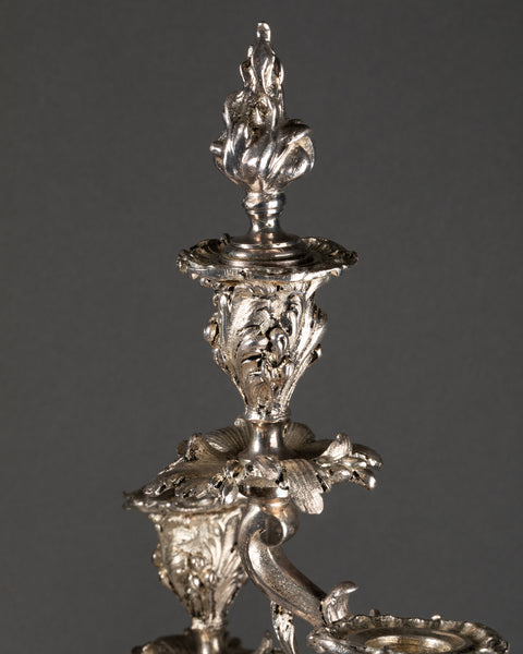 Paire de chandeliers en bronze argentés - estampillés 'ANVERS' - Fin du XIXème.