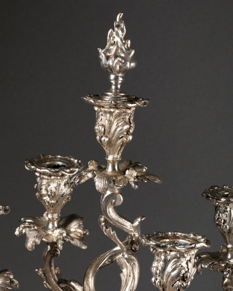 Paire de chandeliers en bronze argentés - estampillés 'ANVERS' - Fin du XIXème.