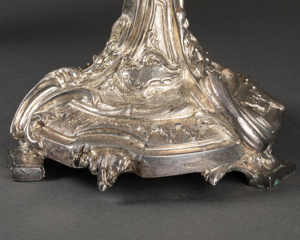 Paire de chandeliers en bronze argentés - estampillés 'ANVERS' - Fin du XIXème.