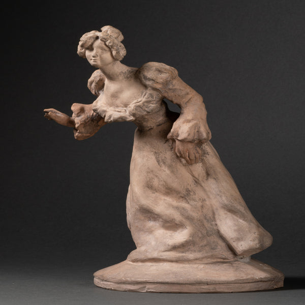 Louis DEJEAN (1872-1953) 'Elegant' - Proof in patinated terracotta. Signed with Workshop stamp. Art Nouveau period circa 1900.