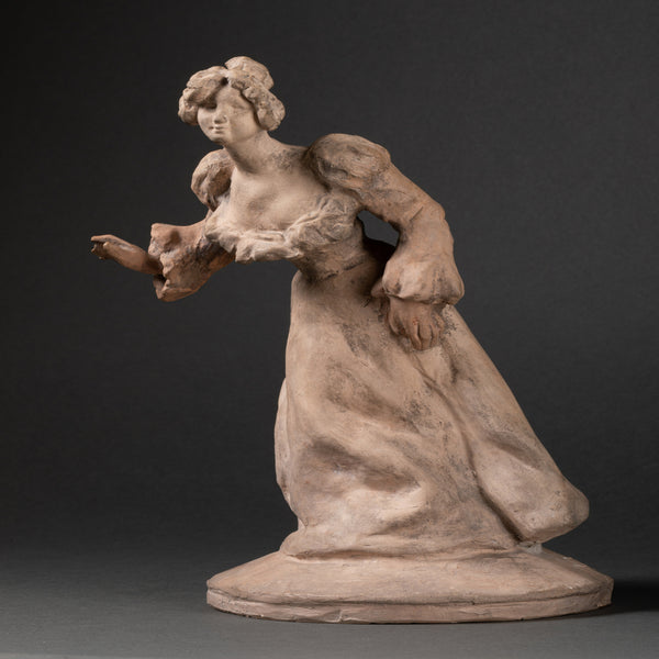 Louis DEJEAN (1872-1953) 'Elegant' - Proof in patinated terracotta. Signed with Workshop stamp. Art Nouveau period circa 1900.