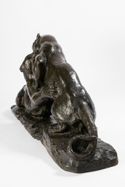 Henri Robert HUSSET (1908-1984) « Lionnes combattant » Bronze patiné - Collection's - Romain & Henri Hayat
