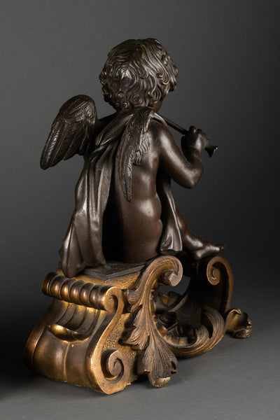 Paire de chenets 'angelots musiciens' - Bronzes XIXème siècle
