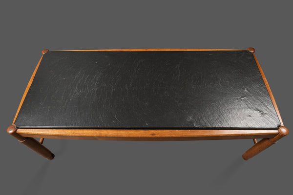 Grande Table basse bois et plateau ardoise - Années 1950. - Collection's - Romain & Henri Hayat