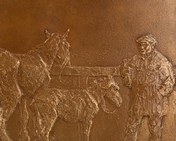 Roger GODCHAUX (1878-1958) Pallefrenier and his horses - Bronze plaque - Art Deco period