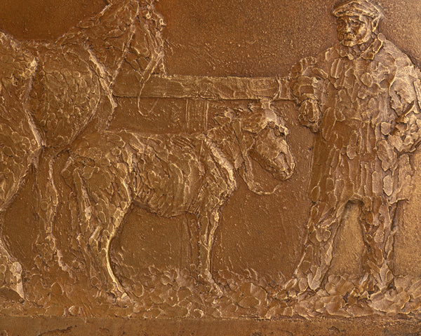 Roger GODCHAUX (1878-1958) Pallefrenier and his horses - Bronze plaque - Art Deco period