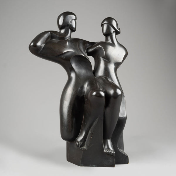 Michel GUYOT (1936) - Couple de personnages stylisés, Bronze patiné, vers 1980