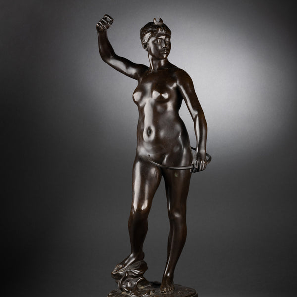 Alexandre FALGUIERE (1831-1900) 'Diane chasseresse' Bronze patiné, Thiebaut Fondeur, vers 1900.