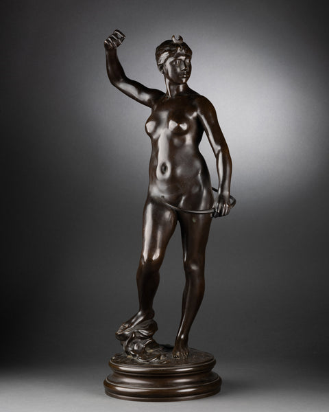 Alexandre FALGUIERE (1831-1900) 'Diana the Huntress' Patinated bronze, Thiebaut Fondeur, circa 1900.