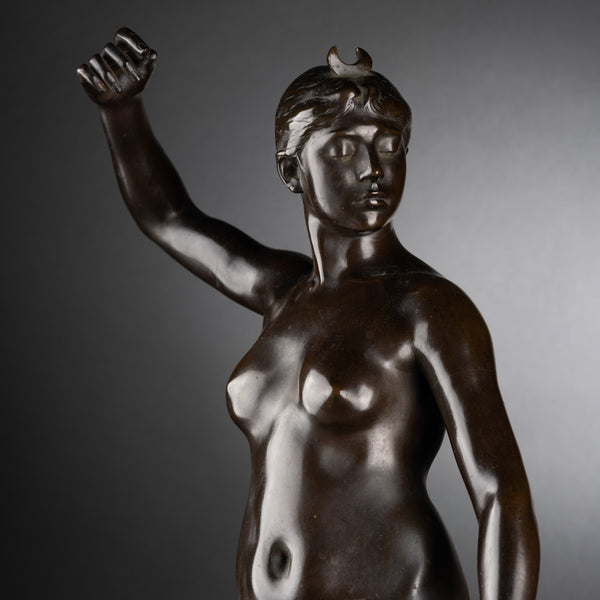 Alexandre FALGUIERE (1831-1900) 'Diane chasseresse' Bronze patiné, Thiebaut Fondeur, vers 1900.