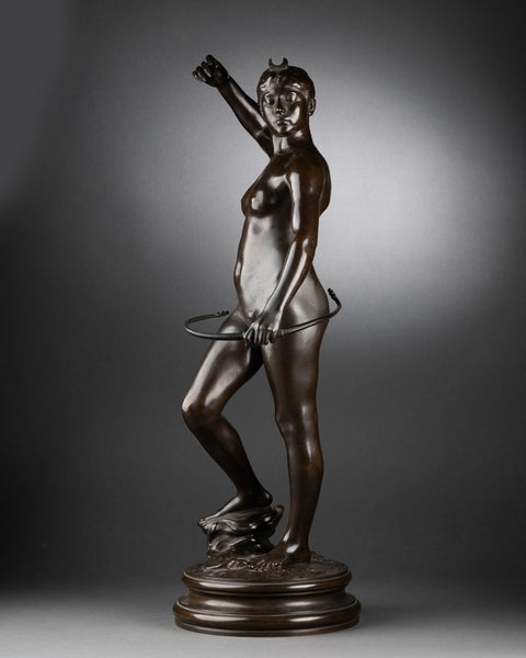 Alexandre FALGUIERE (1831-1900) 'Diana the Huntress' Patinated bronze, Thiebaut Fondeur, circa 1900.
